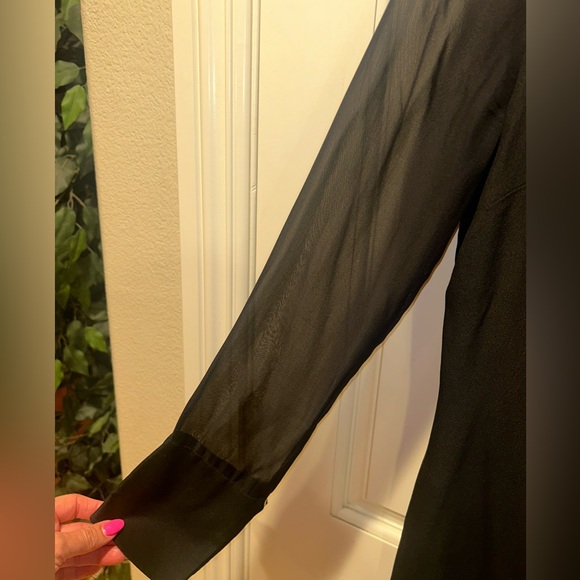 Givenchy 100% Silk Black Midi Long Sheer Sleeve Zip Back Dress Size 36 - Picture 2 of 7
